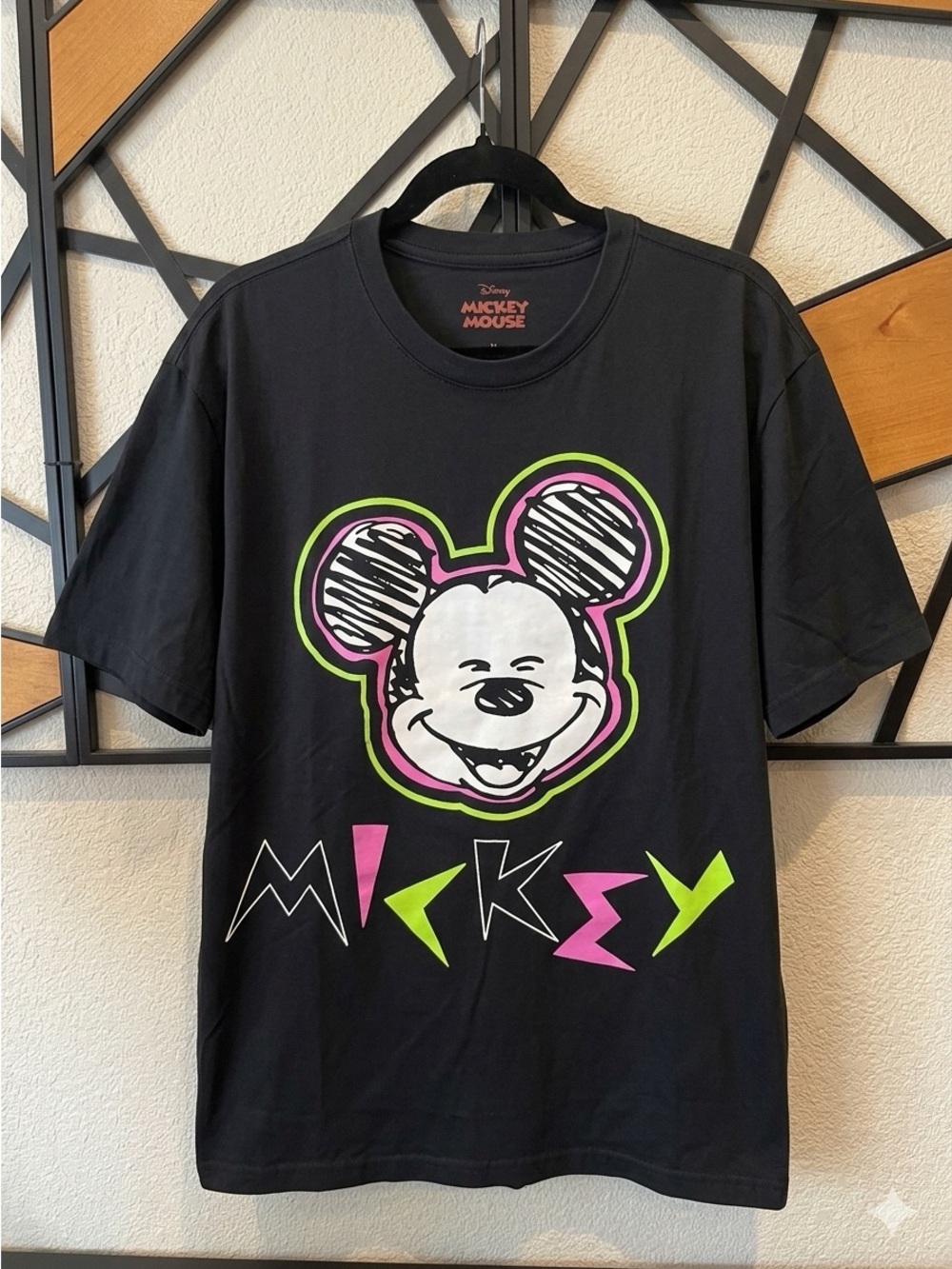 Disney Black Tee with Neon Pink & Neon Green Mickey Graphic